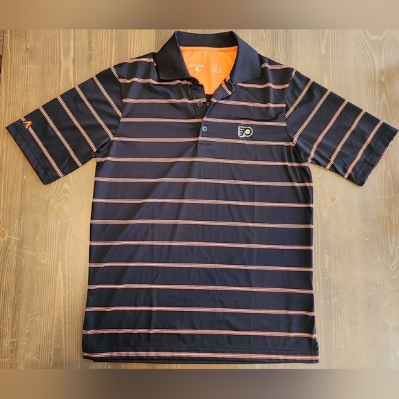 ANTIGUA PHILADELPHIA FLYERS MENS SZ SMALL BLACK DELUXE SHORT SLEEVE POLO SHIRT - Picture 1 of 8